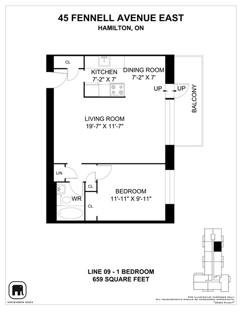 A floor plan for a home at 45 Fennell Avenue East in Hamilton, Ontario.